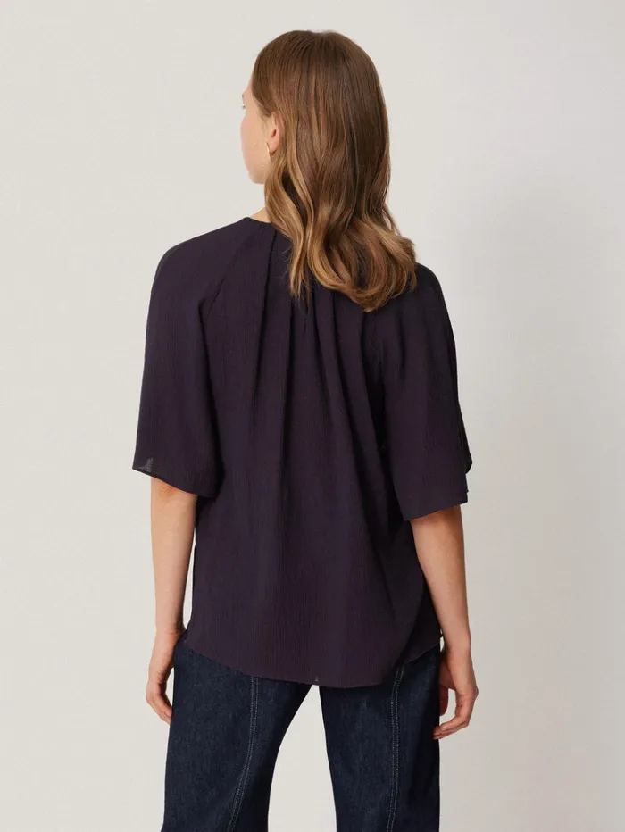 Jigsaw Textured Pleat Detail Top Purple Women Shirts and Tops