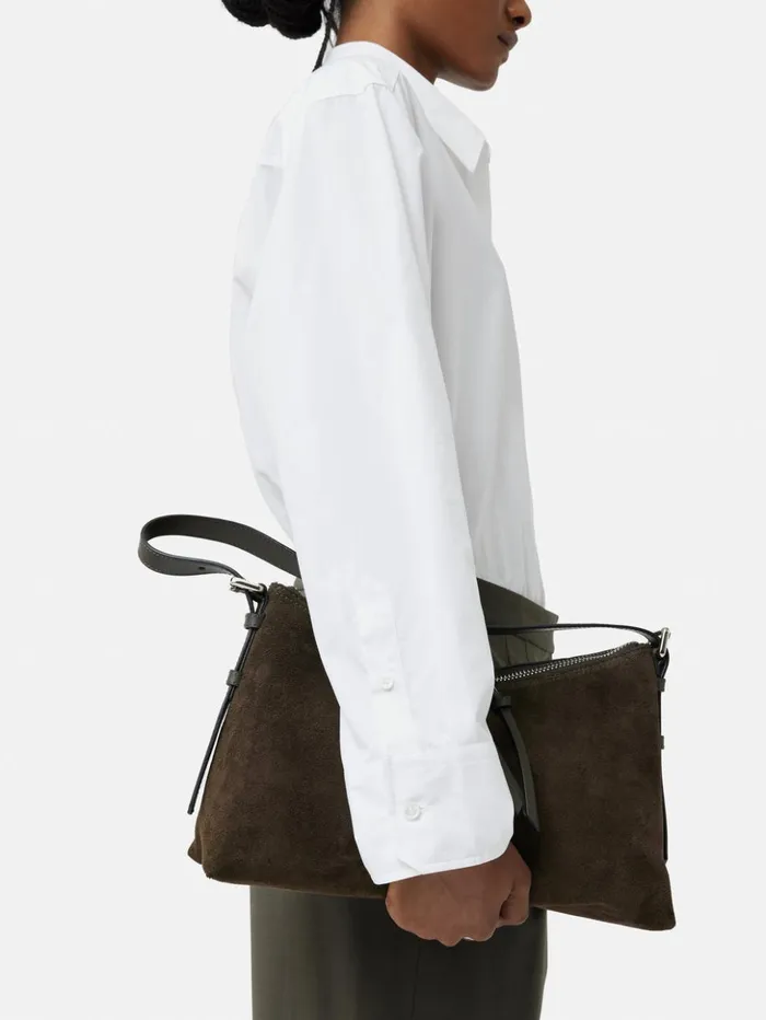 Jigsaw Trafalgar Suede Shoulder Bag Khaki Women Leather