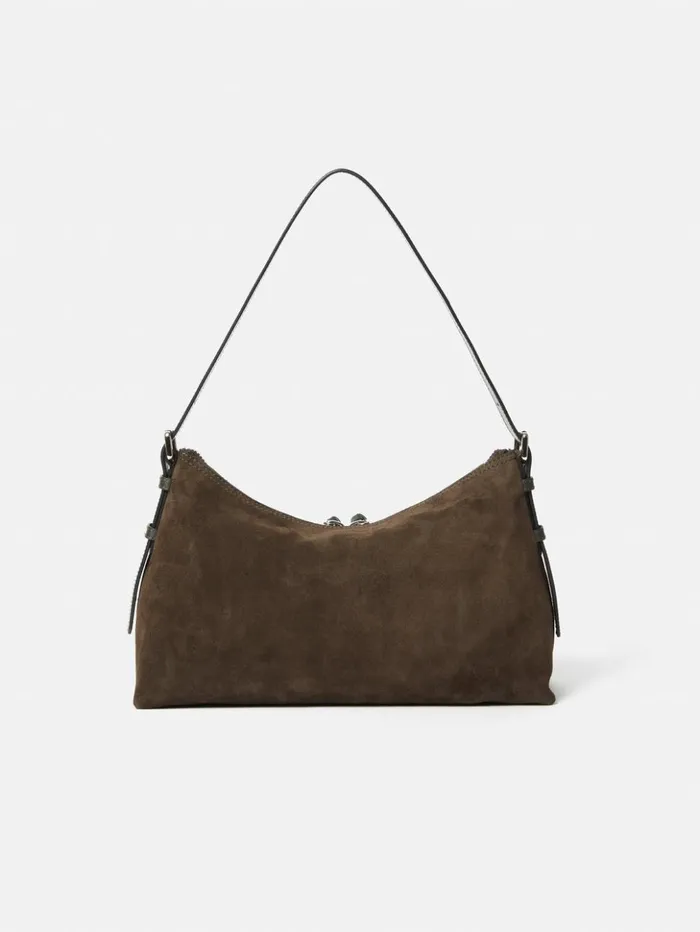 Jigsaw Trafalgar Suede Shoulder Bag Khaki Women Leather