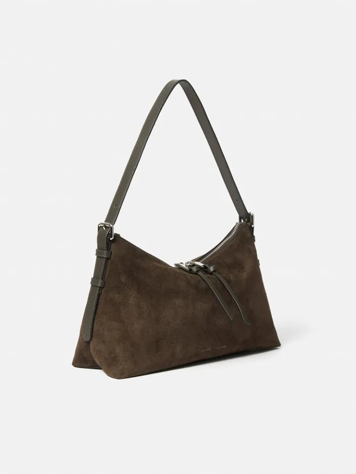 Jigsaw Trafalgar Suede Shoulder Bag Khaki Women Leather