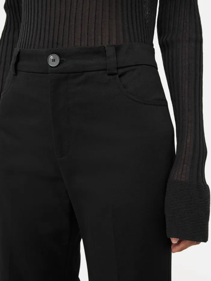 Jigsaw Turn Up Cotton Drill Trouser Black Women Trousers