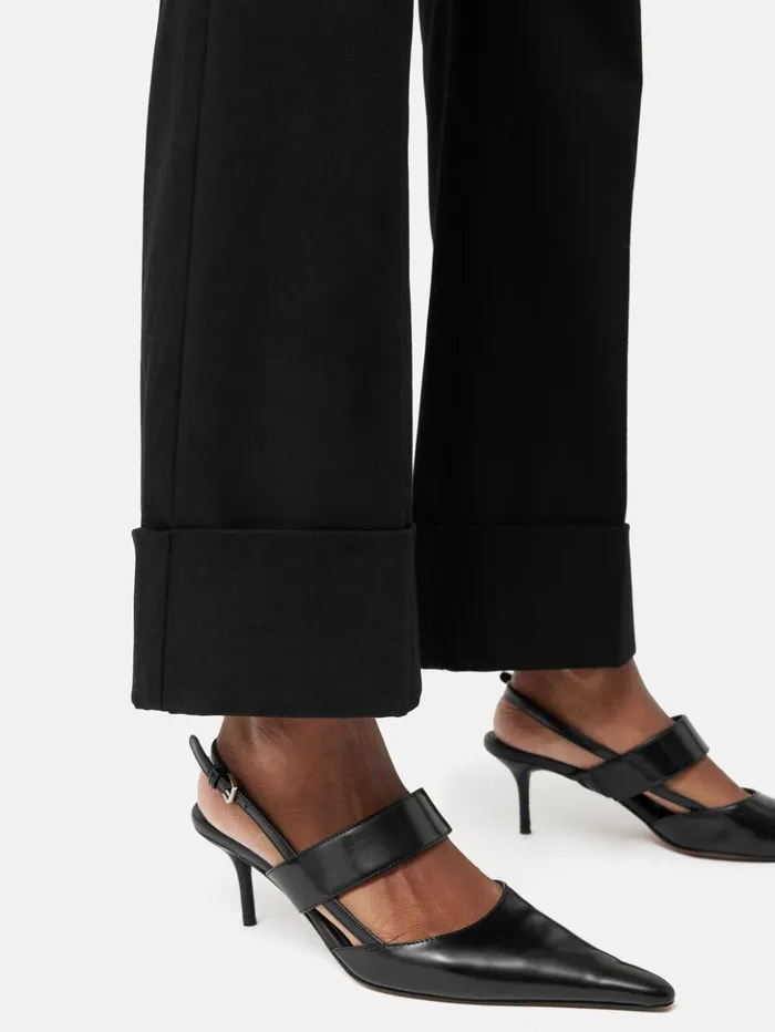 Jigsaw Turn Up Cotton Drill Trouser Black Women Trousers