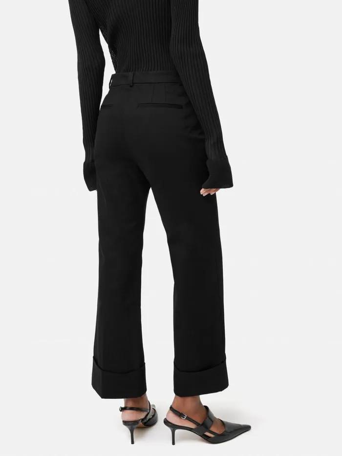 Jigsaw Turn Up Cotton Drill Trouser Black Women Trousers