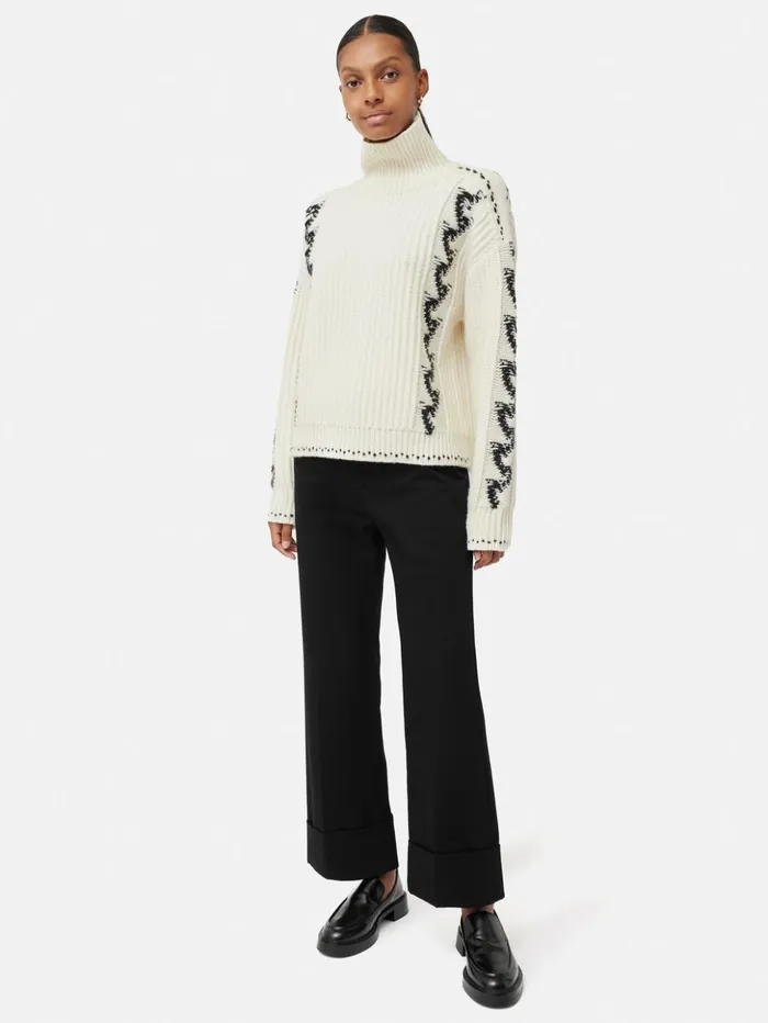 Jigsaw Turn Up Cotton Drill Trouser Black Women Trousers