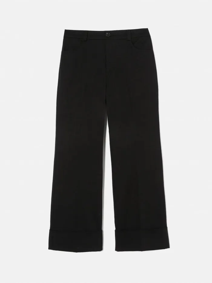 Jigsaw Turn Up Cotton Drill Trouser Black Women Trousers
