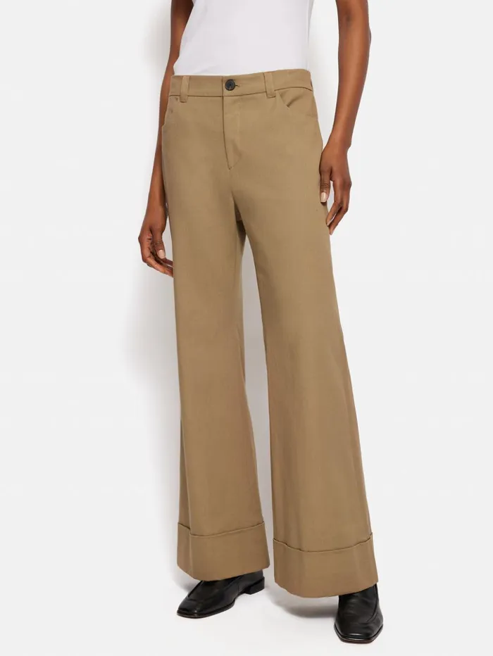 Jigsaw Turn Up Cotton Drill Trouser Stone Women Trousers