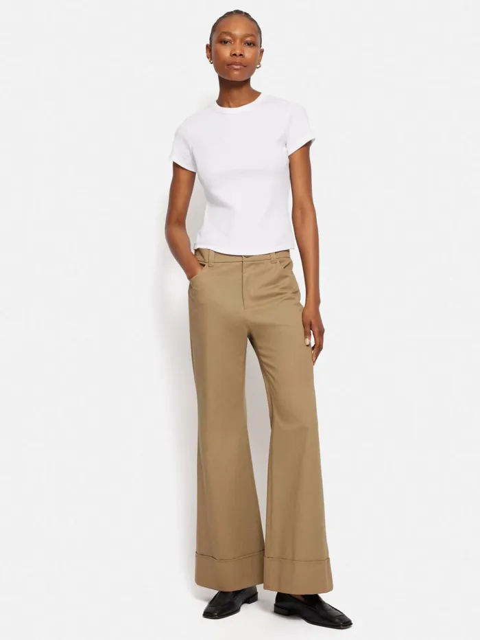 Jigsaw Turn Up Cotton Drill Trouser Stone Women Trousers