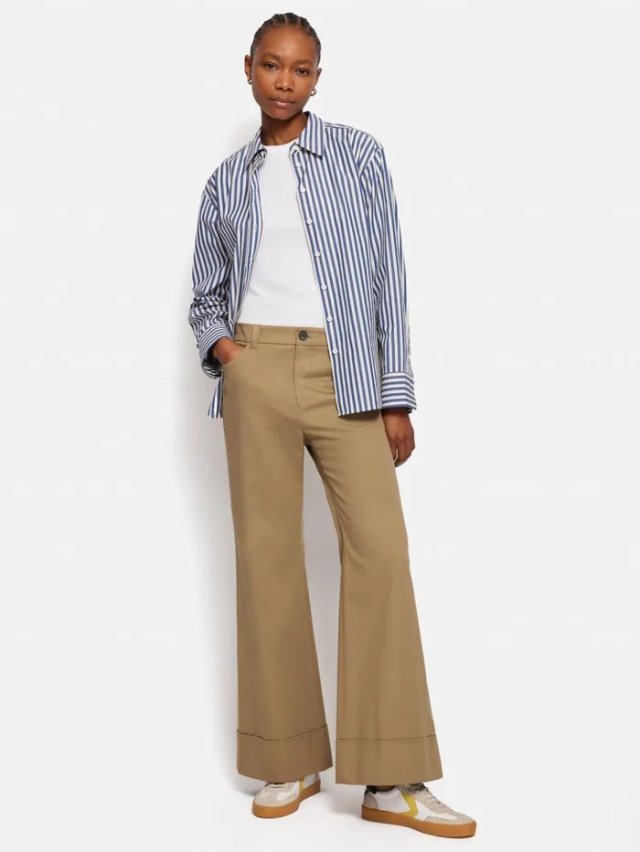 Jigsaw Turn Up Cotton Drill Trouser Stone Women Trousers