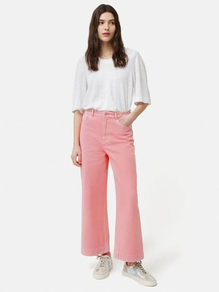 Jigsaw Tyne Wide Leg Cropped Jean Pink Women Trousers