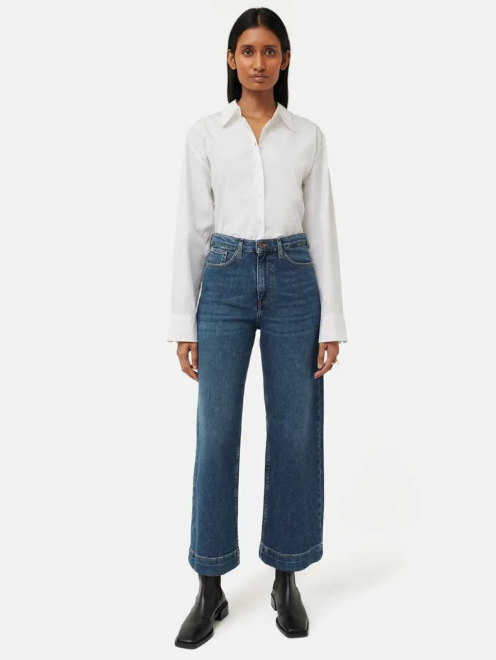 Jigsaw Tyne Wide Leg Cropped Jean Vintage Mid Blue Women Denim