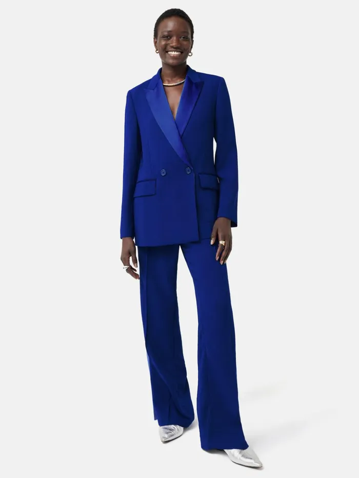 Jigsaw Wide Leg Tuxedo Trouser Blue Women Trousers