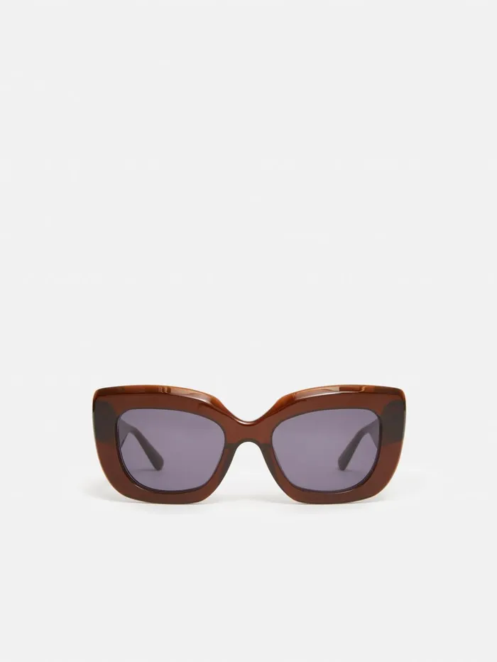 Jigsaw Woodley Square Cats Eye Sunglasses Brown Women Sunglasses