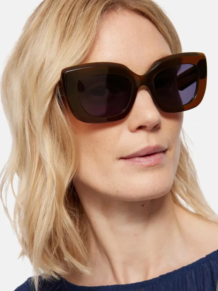 Jigsaw Woodley Square Cats Eye Sunglasses Brown Women Sunglasses