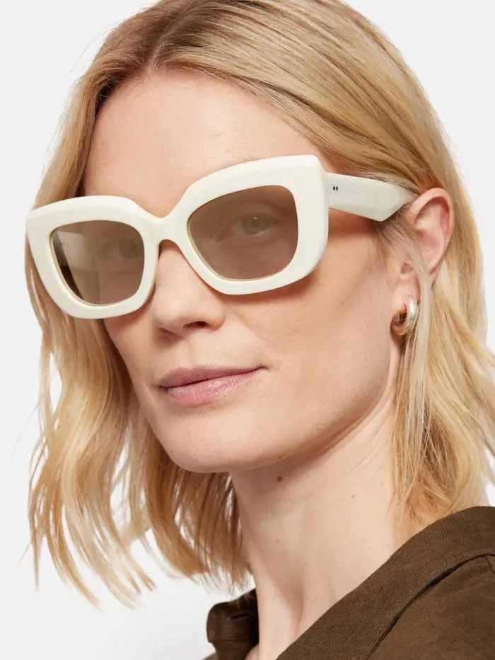 Jigsaw Woodley Square Cats Eye Sunglasses White Women Sunglasses