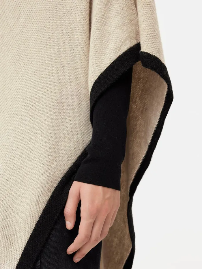 Jigsaw Wool Cashmere Blend Border Poncho Cream Women Ponchos and Scarves