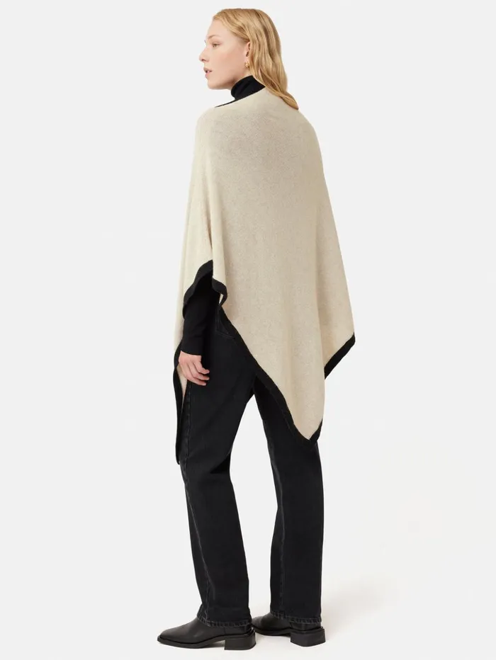 Jigsaw Wool Cashmere Blend Border Poncho Cream Women Ponchos and Scarves