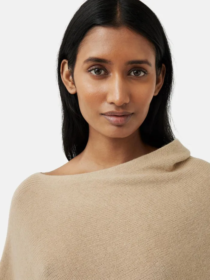 Jigsaw Wool Cashmere Blend Drape Poncho Beige Women Ponchos and Scarves