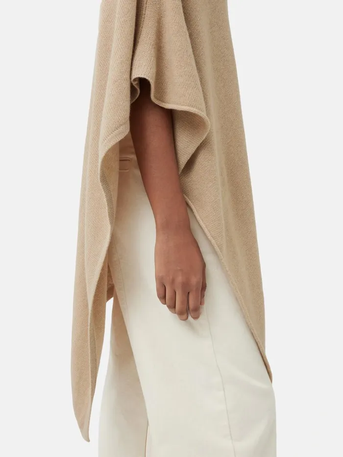 Jigsaw Wool Cashmere Blend Drape Poncho Beige Women Ponchos and Scarves