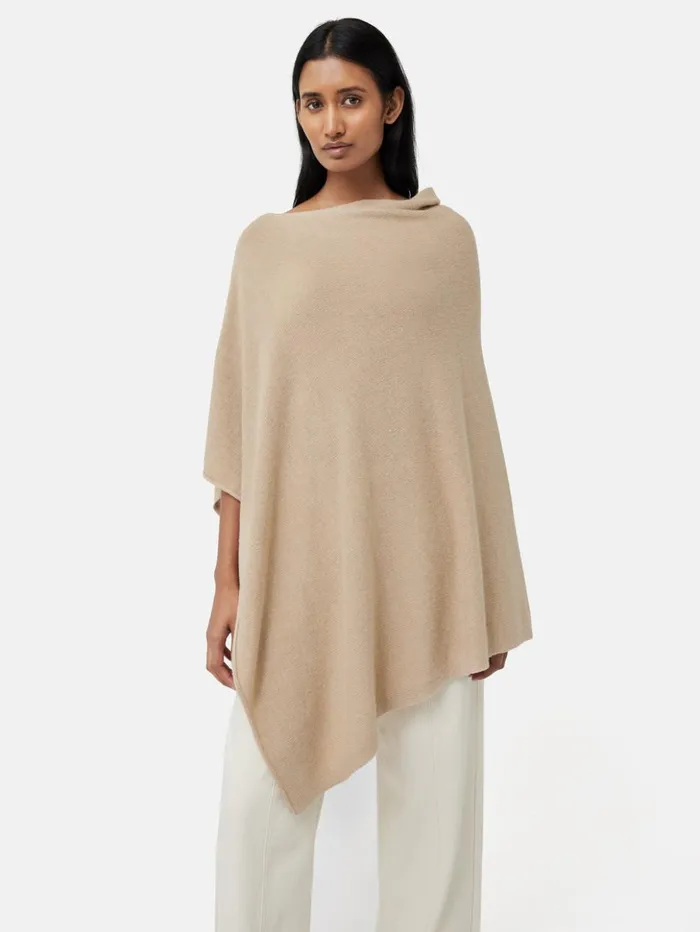 Jigsaw Wool Cashmere Blend Drape Poncho Beige Women Ponchos and Scarves