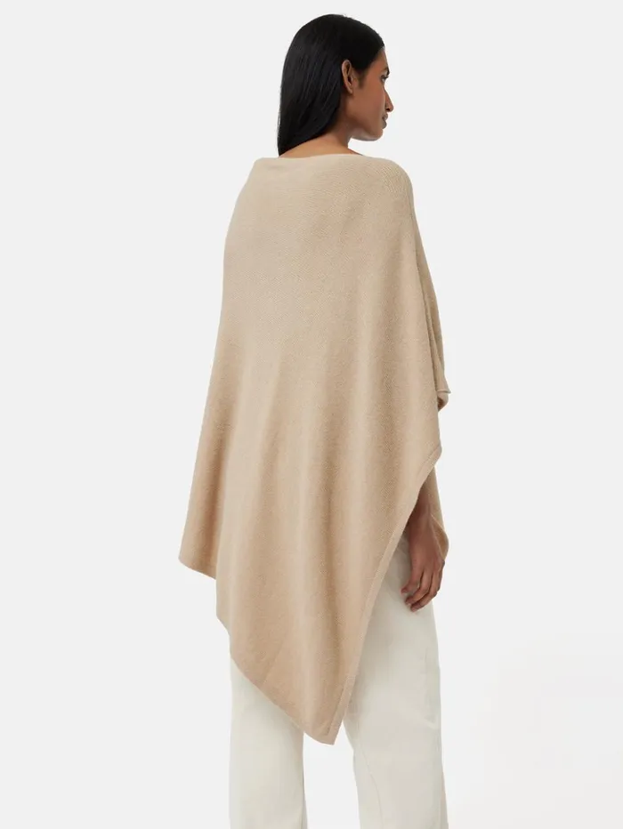 Jigsaw Wool Cashmere Blend Drape Poncho Beige Women Ponchos and Scarves