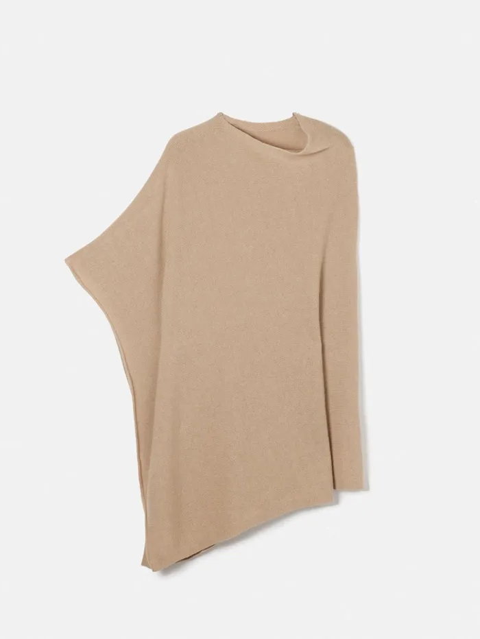 Jigsaw Wool Cashmere Blend Drape Poncho Beige Women Ponchos and Scarves