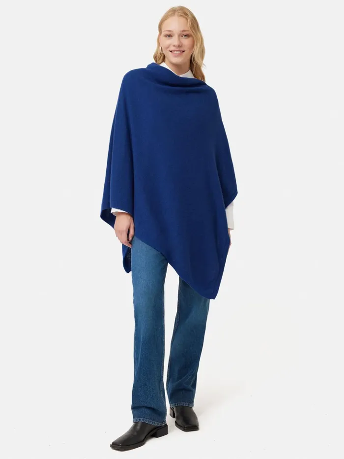 Jigsaw Wool Cashmere Blend Drape Poncho Blue Women Ponchos and Scarves