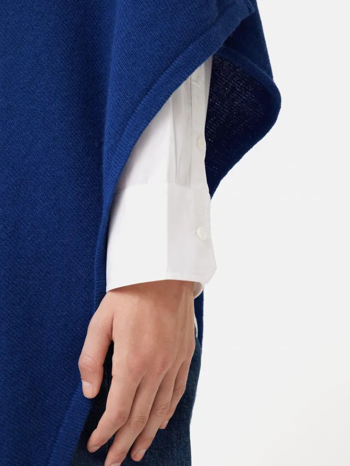 Jigsaw Wool Cashmere Blend Drape Poncho Blue Women Ponchos and Scarves