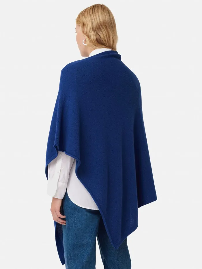 Jigsaw Wool Cashmere Blend Drape Poncho Blue Women Ponchos and Scarves