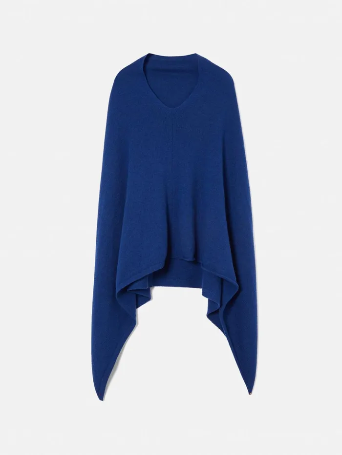Jigsaw Wool Cashmere Blend Drape Poncho Blue Women Ponchos and Scarves