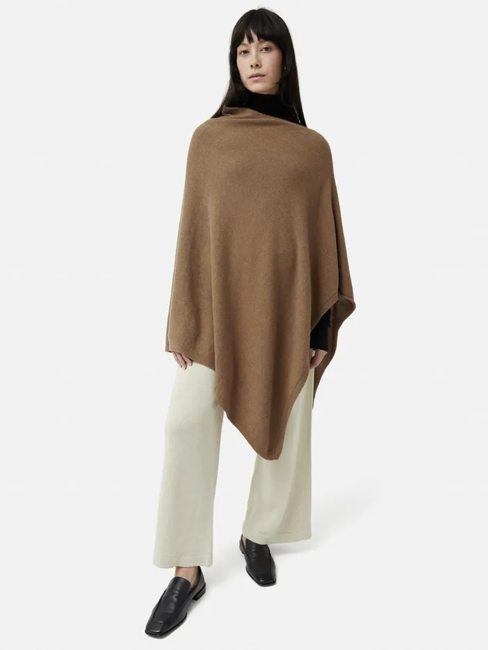 Jigsaw Wool Cashmere Blend Drape Poncho Camel Women Ponchos and Scarves