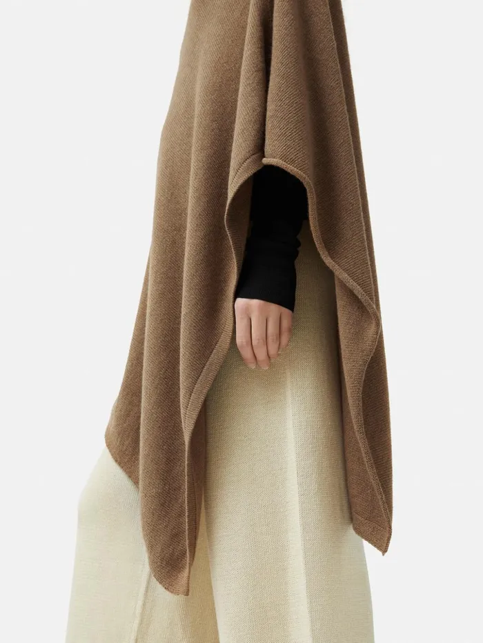 Jigsaw Wool Cashmere Blend Drape Poncho Camel Women Ponchos and Scarves