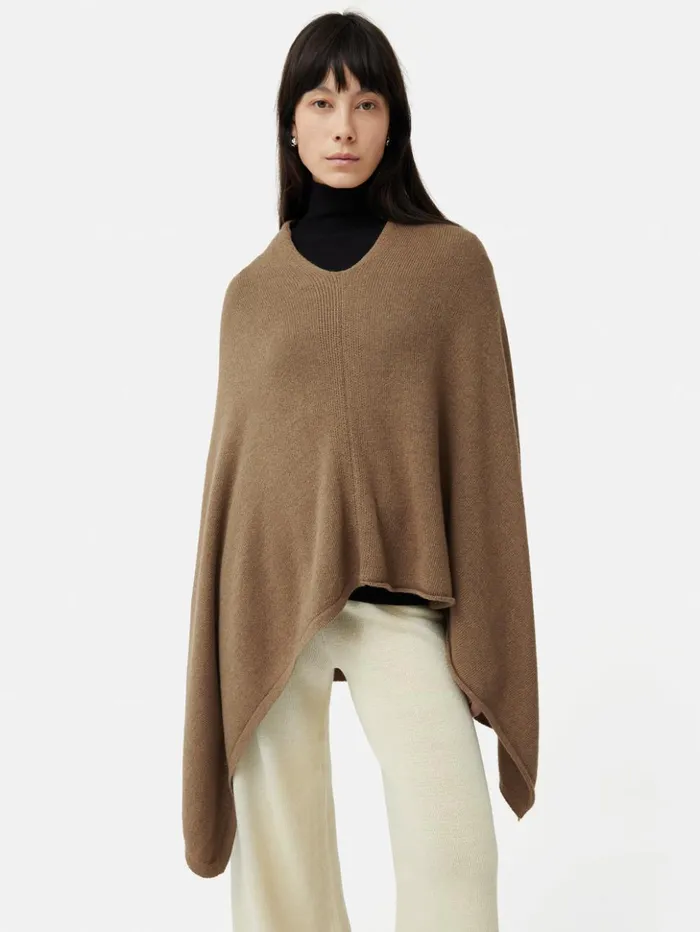Jigsaw Wool Cashmere Blend Drape Poncho Camel Women Ponchos and Scarves