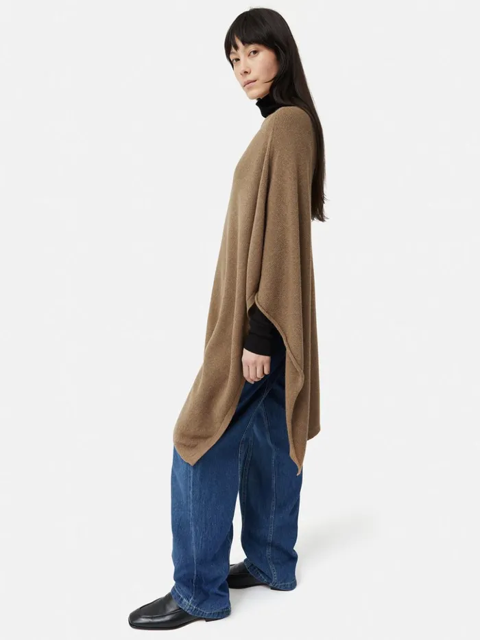 Jigsaw Wool Cashmere Blend Drape Poncho Camel Women Ponchos and Scarves