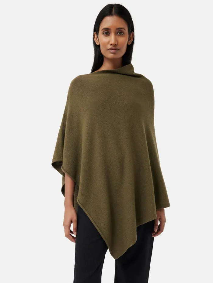 Jigsaw Wool Cashmere Blend Drape Poncho Green Women Ponchos and Scarves