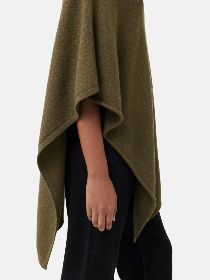 Jigsaw Wool Cashmere Blend Drape Poncho Green Women Ponchos and Scarves