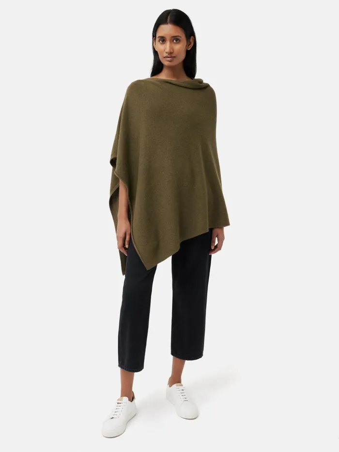 Jigsaw Wool Cashmere Blend Drape Poncho Green Women Ponchos and Scarves