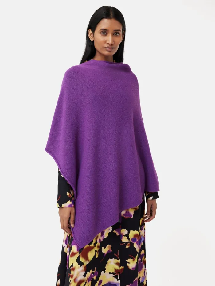 Jigsaw Wool Cashmere Blend Drape Poncho Purple Women Ponchos and Scarves