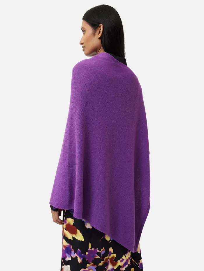 Jigsaw Wool Cashmere Blend Drape Poncho Purple Women Ponchos and Scarves
