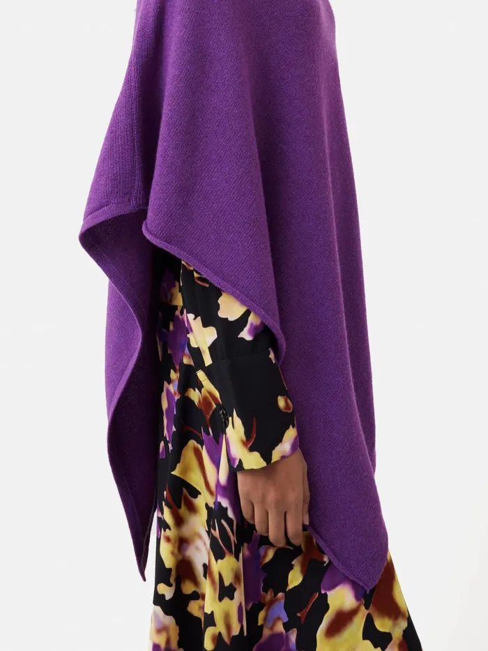 Jigsaw Wool Cashmere Blend Drape Poncho Purple Women Ponchos and Scarves