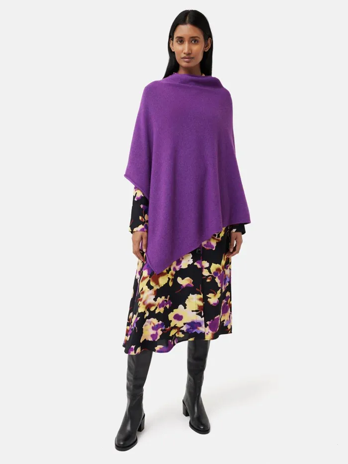 Jigsaw Wool Cashmere Blend Drape Poncho Purple Women Ponchos and Scarves