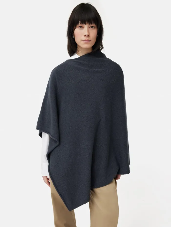 Jigsaw Wool Cashmere Blend Drape Poncho Slate Women Ponchos and Scarves
