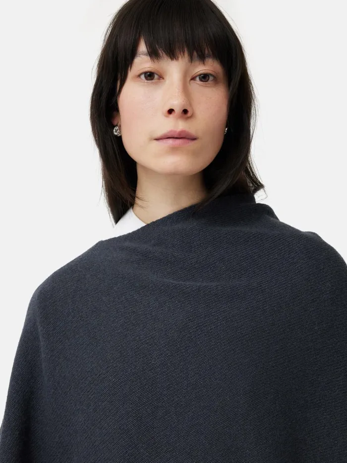 Jigsaw Wool Cashmere Blend Drape Poncho Slate Women Ponchos and Scarves