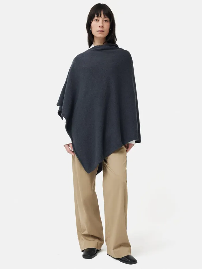 Jigsaw Wool Cashmere Blend Drape Poncho Slate Women Ponchos and Scarves