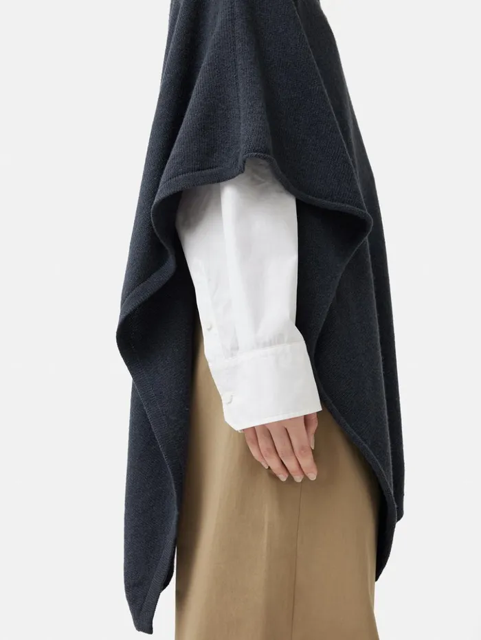Jigsaw Wool Cashmere Blend Drape Poncho Slate Women Ponchos and Scarves