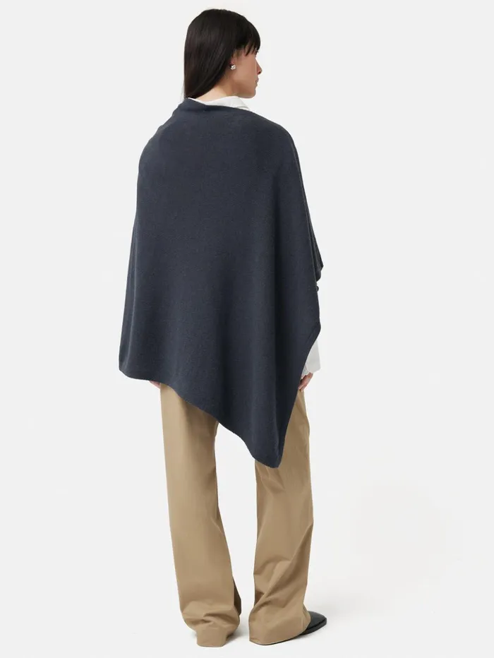 Jigsaw Wool Cashmere Blend Drape Poncho Slate Women Ponchos and Scarves