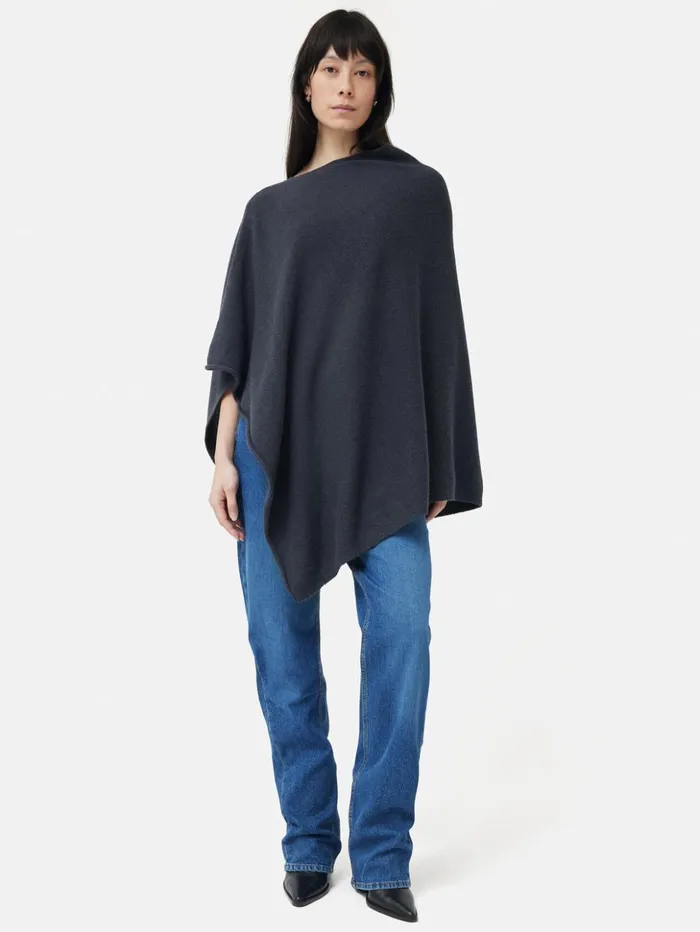 Jigsaw Wool Cashmere Blend Drape Poncho Slate Women Ponchos and Scarves