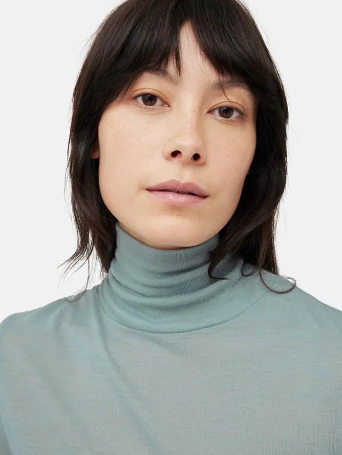 Jigsaw Wool Jersey Polo Neck Top Blue Women Shirts and Tops