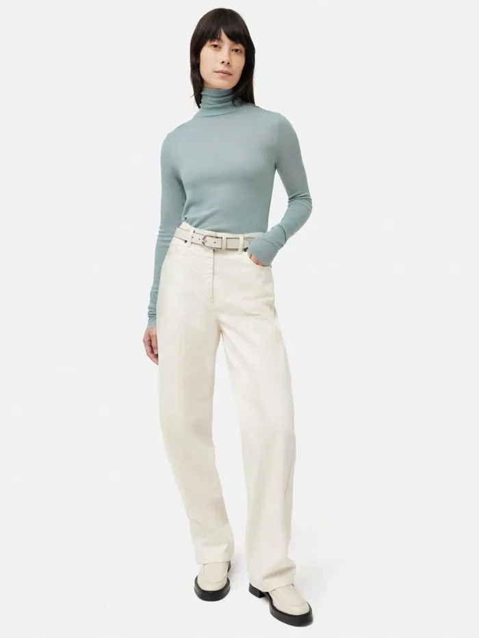 Jigsaw Wool Jersey Polo Neck Top Blue Women Shirts and Tops