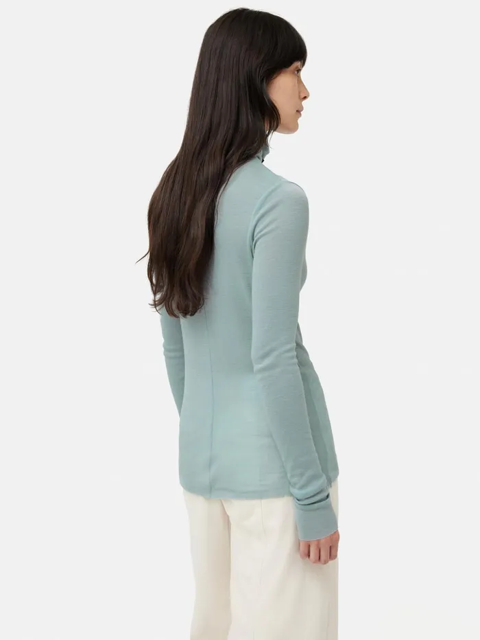 Jigsaw Wool Jersey Polo Neck Top Blue Women Shirts and Tops