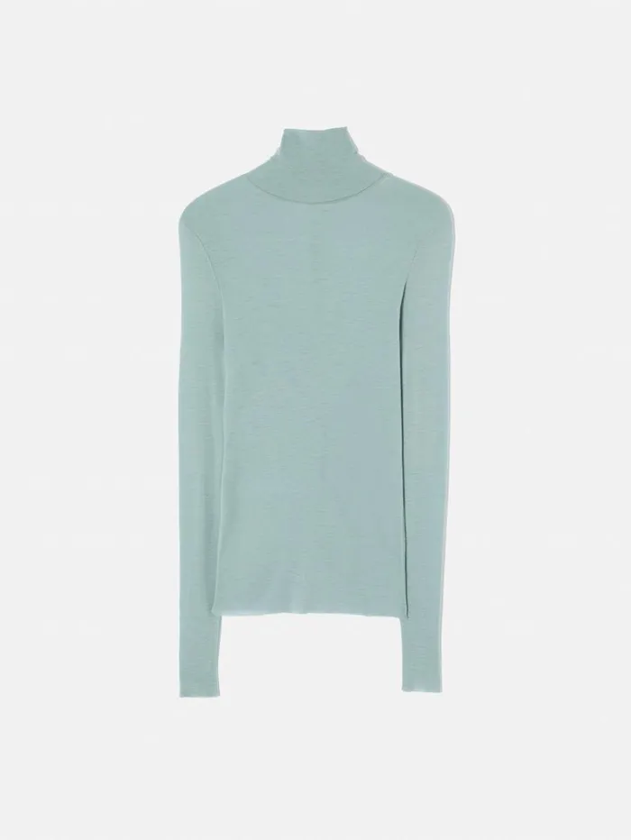 Jigsaw Wool Jersey Polo Neck Top Blue Women Shirts and Tops